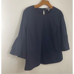 Marled Reunited Clothing Navy Blue Top with 3/4 pleating flared sleeve Size: L